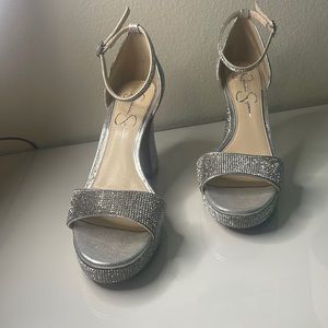 Women’s Silver Rhinestone Platform Heels